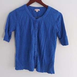 Merona SZ M Blue Cardigan Sweater Front Buttons Short Sleeved